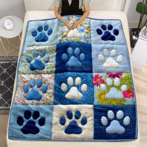TEMU 1개 발자국 담요 - 부드러운 플란넬 사계절용 포근한 침대 스프레드, 발자국 & 뼈/발자국 패턴, 강아지 발자국 소파, 침대, 여행용 - 가벼운 애완동물 테마 선물 (성인, 가족, 애완동물 애호가용, 블루/화이트/브라운)