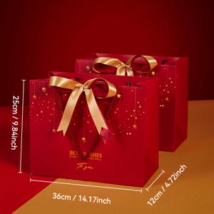TEMU 4개입 고급 레드 선물 가방, 골드 리본 & 리본 손잡이 - 크리스마스, 새해, 발렌타인데이, 결혼식, 베이비 샤워, 생일 파티를 위한 고급 파티 답례품 - T자형 버클 잠금 장치가 있는 튼튼한 종이 가방, 축하에 적합, 선물포장, 쇼핑백 부직포, 포장, 투명쇼핑백, 부직포가방, 미니에코백