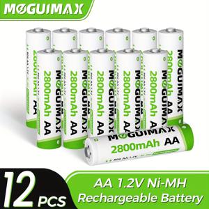TEMU MOGUIMAX 4/8/12 AA1.2V NIMH 충전식 배터리, 고용량 2800mAh, 안정적인 방전 성능, 재활용 가능, 리모컨, 알람시계, 게임 컨트롤러, 마이크 및 기타 가정용 전자기기에 적합