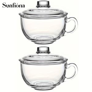 TEMU 2개입 대용량 파스타 볼 뚜껑 및 손잡이 포함 | 두꺼운 아침 오트밀 컵, 전자레인지 사용 가능, 내열성, 디저트, 파스타, 밥에 적합 - 원형 볼, 무늬 없음|전자레인지