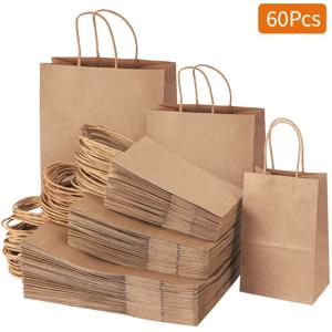 TEMU 60개 브라운 종이 봉투 (손잡이 포함), 다양한 사이즈: 크리스마스 선물 포장 / 소매 쇼핑 필수품, 실용적인 크리스마스 포장 솔루션