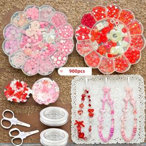 TEMU 900개 (빨강, 분홍) 2색/2박스 세트 귀여운 혼합 비즈, 주얼리 제작 키트 아크릴 미적 비즈 팔찌 제작 꽃 나비 비즈 대량 목걸이 휴대폰, 발렌타인데이 선물, 주얼리 제작 용품