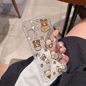 TEMU 휴대폰 케이스 - 곰돌이 스티커는 아이폰 17, 16, 15, 14, 13, 12, 11 Promax, X, XS, XR, XSMAX, 7, 8, 6, 6S Plus, SE2, 그리고 SE3에 적합합니다. 투명하고 충격 방지 기능이 있는 TPU 폰 케이스가 특징이며, 사용하기 쉬우며 스타일리시한 만화 디자인을 갖추고 있습니다.