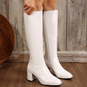 TEMU 여성용 청키 힐 니하이 부츠 - 쿠션 깔창이 있는 슬립온 겨울 부츠, 미끄럼 방지 고무 밑창 - 데일리 및 포멀룩을 위한 우아한 부츠 - 간편한 세척, 포멀 슈즈, 내구성 있는 구조, 패션 여성