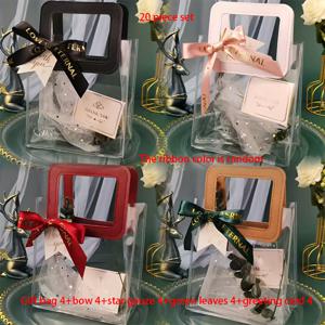 TEMU 20개 세트 휴대용 선물 가방 세트 (리본, 카드, 별 실, 녹색 잎 포함) - 결혼식, 생일, 가족 파티, 발렌타인데이, 휴일 선물 포장, 비즈니스 휴대용 선물 가방, 크리스마스, 할로윈 파티 선물 가방 | 정교한 디자인 | 높은 가시성