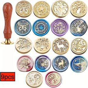 TEMU 9피스 카툰 애니메이션 왁스 실 스탬프 세트, 귀여운 핸들 왁스 스탬프, 잉크 필요 없음, 크리스마스, 결혼식, 파티 봉투, 선물 포장 및 장식에 이상적 [잉크 필요 없음] - 크리스마스 - 발렌타인데이 - 새해 - 설날