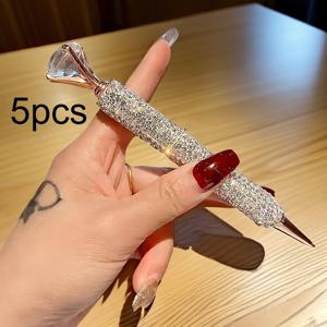 TEMU 5개입 우아한 오프 캡 볼펜, 반짝이는 라인 스톤 디자인 | 이상적인 사무용품, 선생님 및 학생을 위한 완벽한 선물, 메탈 구조, 중간 팁