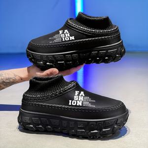 TEMU 남성용 겨울용 따뜻한 기모 안감 슬립온 스노우 부츠, 두꺼운 EVA 밑창 & 아치 지지대 - 튼튼한 사계절 캐주얼 신발, 아치 지지대, 추운 날씨 & 야외 활동에 적합 (), 내구성 좋은 접지력 신발, 둥근 토 디자인