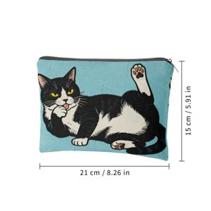 TEMU 귀여운 블랙 화이트 고양이 라인 스토리지 백, 양면 프린트 메이크업 파우치, 여행용 화장품 파우치, 다기능 정리함, DIY 분류 보관, 화장품 및 세면도구 정리 선물, 사랑스러운 고양이 발 핥기 디자인, 여행 필수품,장난기 넘치는 디자인,스타일리시 파우치,안감 처리된 내부,다기능 가방,스토리지 솔루션,여행 필수품,여성 선물