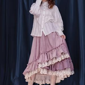 TEMU 여성용 발레 스타일 레이스 패치워크 스커트, 빈티지 하이웨이스트 불규칙 케이크 스커트 와이드 헴 봄 가을용