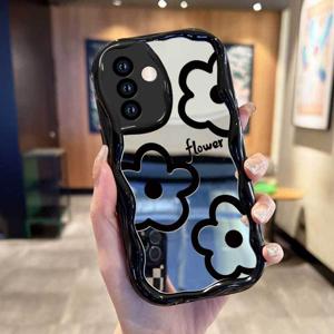 TEMU 폰 케이스: 페인트 메이크업 미러 웨이브 프레임 갤럭시 A25 M54 F54 A55 A35 S22+ 울트라 A12 M12 F12 A06 S25 플러스 S24 FE A16 A26 A36 A56 A23 5G 소프트 TPU 충격 방지 보호 커버