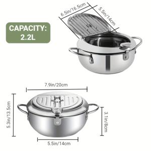 TEMU 1개 상업용 튀김냄비 온도계 포함 - 내구성 강한 201 스테인리스 스틸 튀김팬, 대용량 일본식 튀김냄비, 레스토랑, 뷔페, 튀김용 (전문가용)