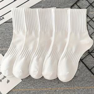 TEMU 헤비듀티 운동용 양말 5켤레 세트 - 부드럽고 통기성 좋은 쿠션감, 제약 없는 착용감 - 세탁기 사용 가능, 헬스, 러닝, 캐주얼 착용 - 화이트/블랙 - 스포츠 및 캐주얼 활동용 하루 종일 편안함, 운동 필수품, 디자인, 내구성 강화, 피트니스 애호가를 위한 제품, 체육관 다니는 사람들