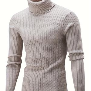 TEMU 남성용 하이넥 풀오버 니트 스웨터 가을 겨울 슬림핏 스웨터 베이스 레이어