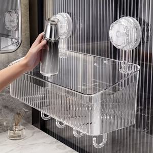 TEMU 1개 무드릴 흡착식 벽걸이 욕실 선반 - 접착/후크 설치 가능, 고강도 플라스틱 공간절약형 샤워/욕조 보관 선반, 세면대 캐비닛 선반, 화장품 보관용, 간편 탈착 (임차인/배관 불량 가정용) - 모던 디자인