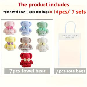 TEMU 14피스 귀여운 곰 타월 세트 (투명 가방 선물 박스 포함), 발렌타인데이, 결혼식, 생일, 어버이날, 크리스마스 파티, 휴일 선물, 재미있는 액세서리, 부드러운 원단 타월, 내구성 있는 텍스타일, 테마 액세서리, 이벤트 플래너, 휴일 쇼핑에 완벽한 선물