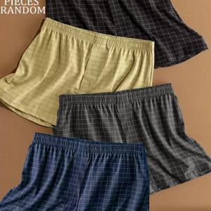 TEMU 3팩 랜덤 체크무늬 남성용 드로즈, 편안한 소프트한 데일리용 반바지, 중간 정도 신축성, 피부 친화적, 캐주얼 스타일, 통기성 좋은 남성용 트렁크, BROVANIC 브랜드