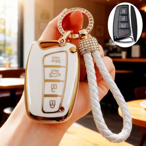 TEMU 현대 자동차 키 케이스 키체인 포함, 현대 그랜저, G80, HG 세단, 싼타페 2018, 45, 에쿠러스, 아제라 등 4버튼 자동차 리모컨 스마트 키 스크래치 방지 풀 프로텍터 커버, 고품질 내구성 소프트 TPU 자동차 키 쉘 & 키체인