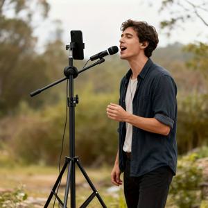 TEMU 3개 또는 6개 세트 삼각대 스탠드 - 스마트폰 & 마이크 호환, 조절 가능한 카본/스틸 & ABS 헤비듀티 포디움 스탠드, 1/4” 어댑터 포함, 라이브 스트리밍, 녹음, 노래방, 회의, YouTube, 대부분의 스마트폰 & 마이크 호환