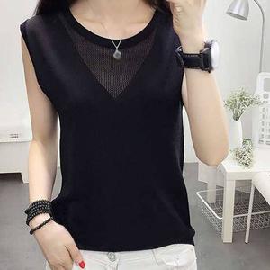 TEMU 여성 나시 민소매 기본 봄여름 캐주얼 니트 나시 라운드넥 민소매 티셔츠 비스코스+폴리에스터 소프트 컴포트 톱