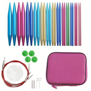 TEMU 13쌍 교환 가능한 원형 뜨개질 바늘 세트 알루미늄 2.75mm-10mm 후크 직조 양모 뜨개질 공예 도구 액세서리 키트 케이스와 함께 바늘