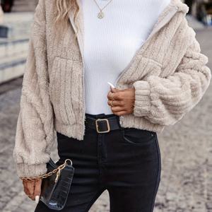 TEMU 캐주얼 후드 집업 양면 벨벳 코트 (포켓 포함) | 단색, 여성용 가을/겨울 아우터