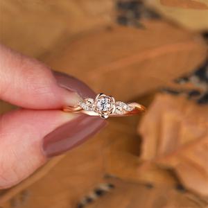 TEMU 빈티지 장미 & 잎 합성 지르코니아 약혼/기념일 반지 - 네 개의 프롱 라운드 컷 프로미스 링, 결혼식에 적합, 4월 탄생석 선물 (합성)