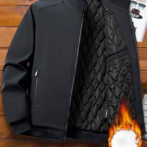 TEMU 남성 캐주얼 단색 지퍼업 스몰 스탠드 칼라 서멀 자켓, 겨울과 가을을 위한 지퍼 포켓이 있는 따뜻한 퀼팅 코트