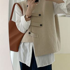 TEMU 여성용 봄/가을 디자인 버튼 루프 비대칭 스웨터 조끼