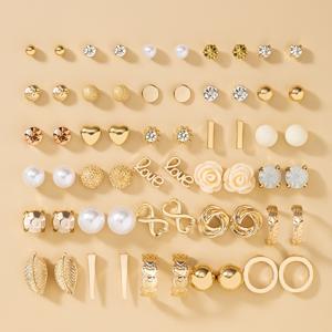 TEMU 1세트 30쌍 패셔너블, 독특한, 심플, 귀여운, 신선한, 우아한 하트, 레터, 기하학적, 플로럴 여성 스터드 귀걸이 세트, 휴일 선물 및 여성용, 일상 착용에 적합