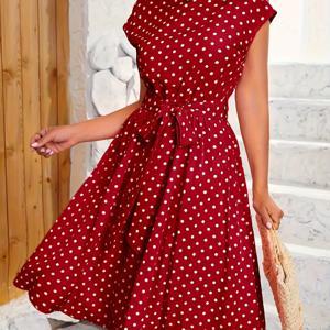 TEMU 폴카 도트 플리츠 원피스