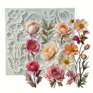 TEMU 꽃 모양 실리콘 몰드, 레진, 수제 비누, 양초, 석고, 폴리머 클레이, 얼음 조각 제작에 적합, 발렌타인데이, 어버이날, 봄 등 특별한 날에 완벽