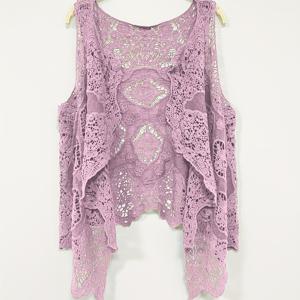 TEMU 앞이 긴 뒤가 짧은 디자인의 비정형 민소매 카디건, 자수 컷아웃 카디건