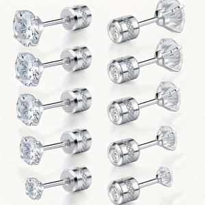 TEMU 5쌍 귀걸이 세트, 저자극성 큐빅 지르코니아 스테인리스 스틸 재질, 2~6mm 사이즈, 하루 종일 착용 가능하며 친구 선물용으로 적합.