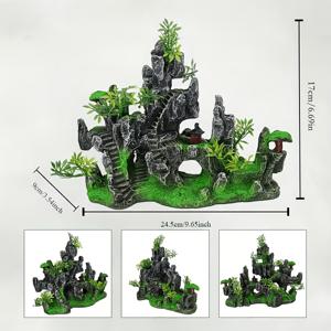 TEMU 더블사이드 리얼리스틱 레진 산악 수조 장식품 - 인공 식물과 물고기 포함, 생생한 수중 풍경으로 민물 탱크 환경 개선 및 어류 서식지 강화, 생동감 넘치는 아쿠아리움 디자인 | 텍스처 마감 대형 수조 장식