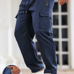 TEMU 남성 여름용 얇은 작업복 바지 1개 | 허리, 다중 포켓, 레터 지퍼, 레그 (사이클링, 러닝, 스포츠용) - 신축성 없는 원단, 단색, 레귤러 핏