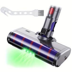 TEMU Dyson 무선 진공 청소기와 호환되는 부드러운 롤러 브러시 헤드 액세서리 - 모델 V7, V8, V10, V11 및 V15에 적합 | 하드 바닥용 녹색 조명이 있는 바닥 액세서리 | 반려동물 털 흡입 불가