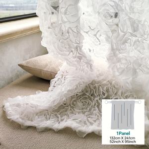 TEMU 1개 패널 화이트 빈티지 로코코 3D 장미 라이트 필터링 쉬어 커튼 - 프렌치 로맨틱 파스토랄 스타일, 다이닝 룸, 침실 및 거실을 위한 따뜻한 장식, 결혼식, 파티, 사무실, 서재 및 홈 데코에 적합.