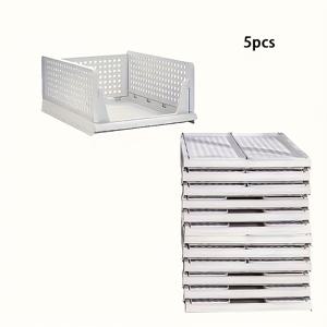 TEMU 5개 백색 플라스틱 접이식 옷장 보관 바구니 - 주방, 욕실, 침실 및 거실용 다용도 정리함, 가정 및 사무실용 공간 절약 디자인, 설치형 옷장 시스템|욕실선반|거실장