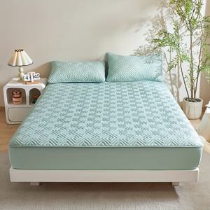 TEMU 매트리스 커버 맞춤 시트 1개 - 매트리스 보호대, 도톰한 누빔, 부드럽고 통기성 좋음, 싱글부터 더블침대까지 사용 가능 - 체크무늬 디자인, 폴리에스터 및 논패브릭 소재, 베개 커버 미포함, 모던한 침실 장식 | 방진 매트리스 커버|베개커버|매트리스커버