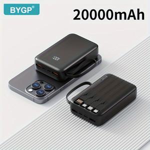 TEMU BYGP 신형 휴대용 보조 배터리 (10000/20000mAh 용량), PD20W/22.5W 고속 충전, Type-C/USB 케이블 포함, 끈 디자인 및 LED 전원 표시 기능, 휴대폰 및 시계용 비상 백업 배터리 역할, 야외 활동에 적합|시계|백팩|보조배터리