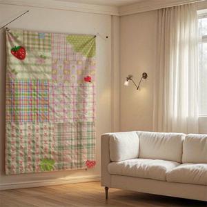 TEMU 러스틱 패치워크 디자인의 아늑한 피치 스킨 태피스트리, 내구성 있고 주름 방지, 부드러운 벽걸이 미학. 응원에 이상적이며 가볍고 휴대하기 쉬움. 기숙사, 사진 배경, 침실, 기숙사, 거실을 위한 실용적인 홈 데코. 완벽한 파티 장식. 친구와 가족을 위한 인기 있는 생일 및 크리스마스 선물, 설치 키트 포함