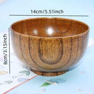 TEMU 일본 레트로 솔리드 우든 그릇 - 내열성 & 내구성 강한 캠핑 및 여행용, 천연 사펠레 나무 무늬 디자인 (쌀, 수프, 샐러드, 과일용) 주방용품