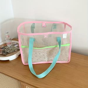 TEMU 메쉬 여성 토트백, 휴대용 캠핑 간식 보관 가방, 대용량 슈퍼마켓 쇼핑백.