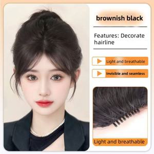 TEMU 여성용 프렌치뱅 헤어피스 2개 - 자연스러운 임시/영구용 헤어 추가, 클립/스티커 부착식, 볼륨용 섬유 가발, 이마/측면용 (-등급 합성사, 데일리용, 파티, 결혼식)