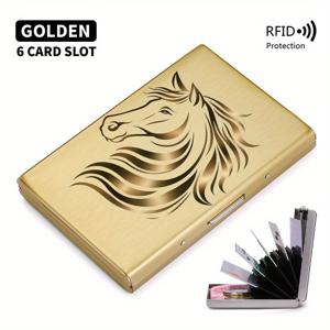 TEMU 슬림 메탈 지갑 - 남녀 공용 RFID 차단 카드 홀더, 말털 라인 디자인, 내구성 강한 돈 보관, 컴팩트 얇은 금융 액세서리