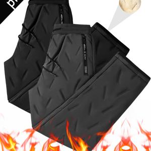 TEMU 2개 세트 남성용 겨울 보온 팬츠 - 방풍 방한 기능, 고탄력 허리밴드 & 지퍼 포켓, 부드러운 보풀 방지 소재, 스키, 아웃도어, 캐주얼 착용 - 추운 날씨에 적합한 매칭 바지