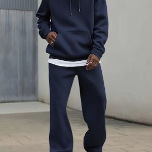 TEMU 남성 투피스 세트, 캐주얼 라운드넥 긴팔 후드 스웨트셔츠와 스웨트팬츠 세트 스포츠웨어 봄가을 스타일 남성 레그오픈 카디건 스포츠 수트