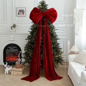 TEMU 봉숭아향 큰 벨벳 크리스마스 리본 | 배경 파티 룸 벽 장식 및 크리스마스 트리 장식용 초대형 리본, 클래식 스타일