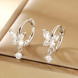TEMU 1쌍 럭셔리 구리 인레이 합성 지르코니아 나비 기하학 라운드 귀걸이, 패셔너블 달콤한 물방울 드롭 여성 생일 데이트 선물